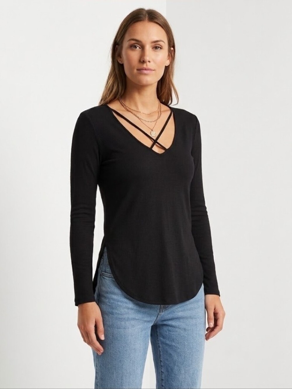 BELLE Du Jour Criss Cross Front Long Sleeve Top